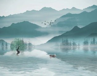 Papel pintado entre montaña y lago