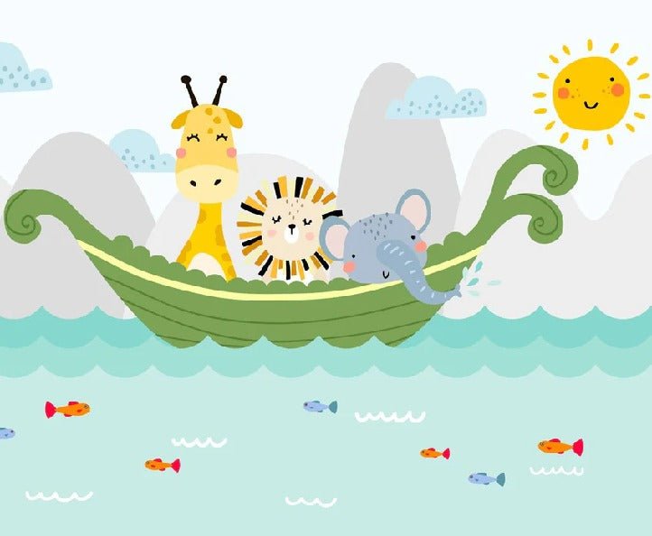 Papel pintado habitación bebé barco animales