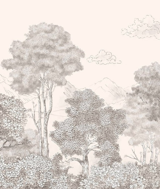 Papier peint panoramique Forêts et Monts Crayonnés Beige