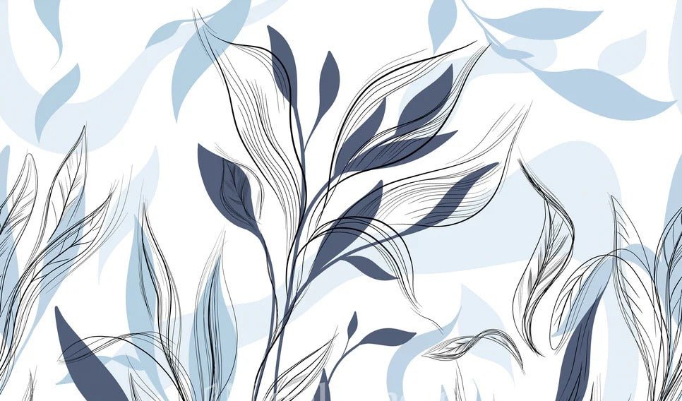 Papel pintado gráfico de flores azules