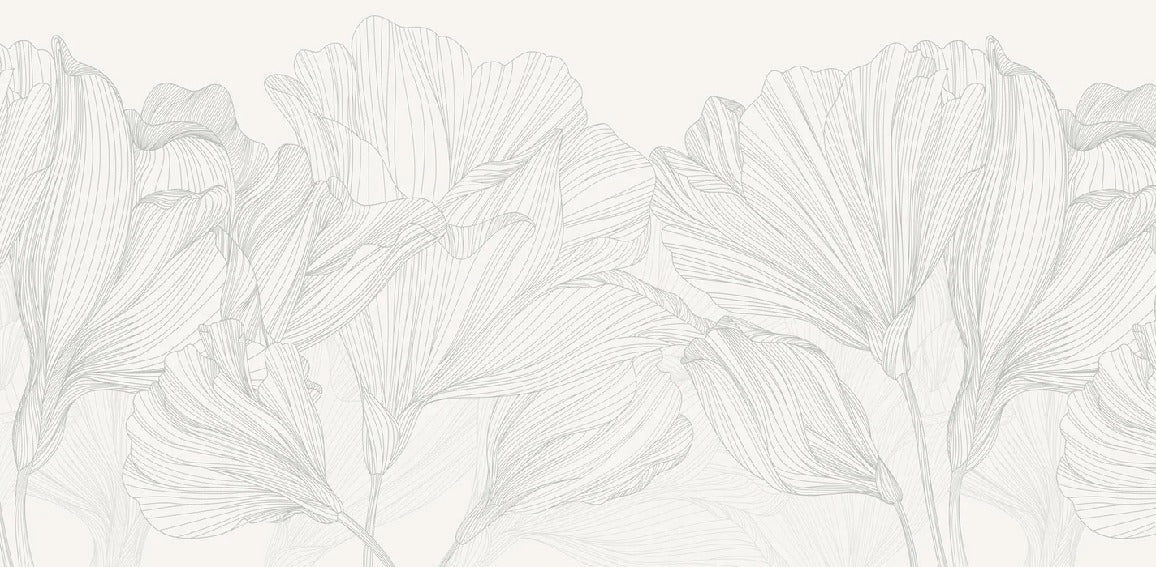 Papel pintado Vals de flores panoramico gris y blanco