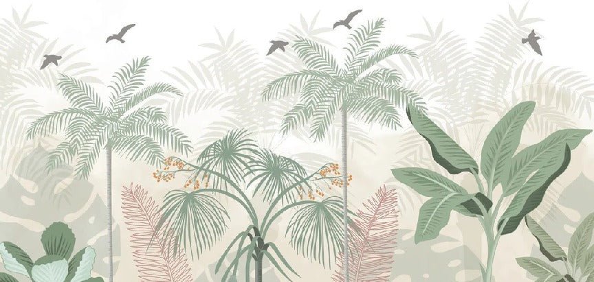 Papel pintado selva panorámica en tonos pastel