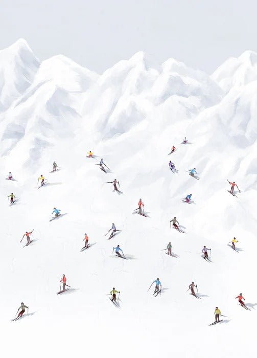 Papel pintado montaña esquiadores de colores