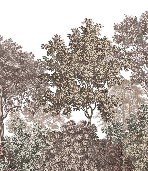 Papier peint paysage forêt gravure rosé, XXL, tendance