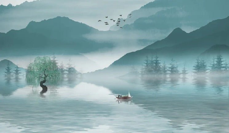 Papel pintado entre montaña y lago