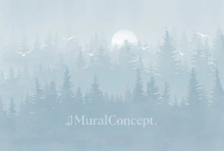 Papel pintado Dormitorio infantil Bosque escandinavo azul claro de luna