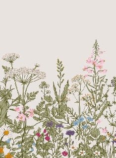 Papel pintado romántico de flores botánicas folclóricas
