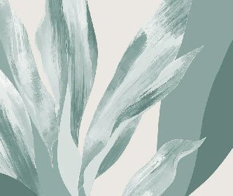 Papel pintado panorámico tela floral verde agua