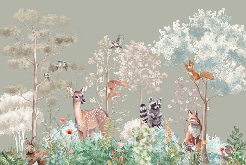 Papier peint chambre enfant nature magique sauge