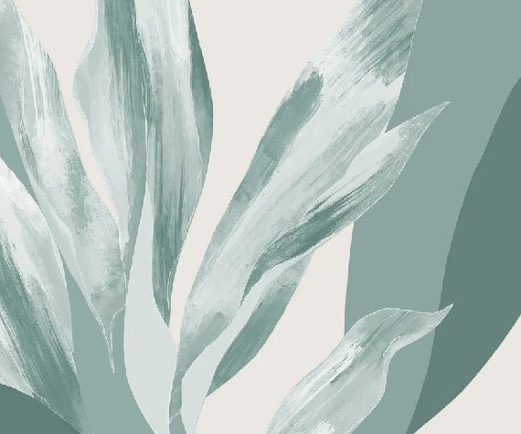 Papel pintado panorámico tela floral verde agua