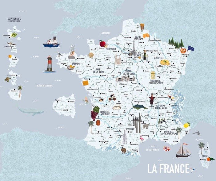 Papel pintado infantil Mapa azul de Francia