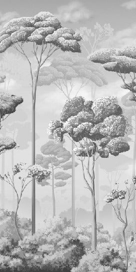 Papier peint panoramique pinèdes noir et blanc