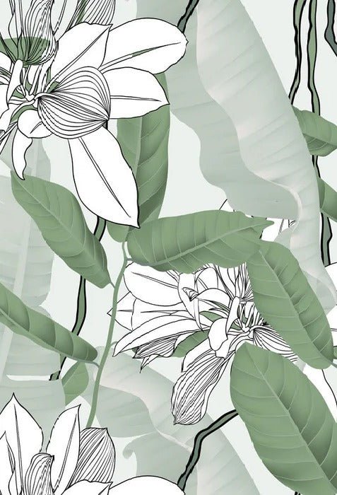 Papel pintado Follaje natural verde NB flor