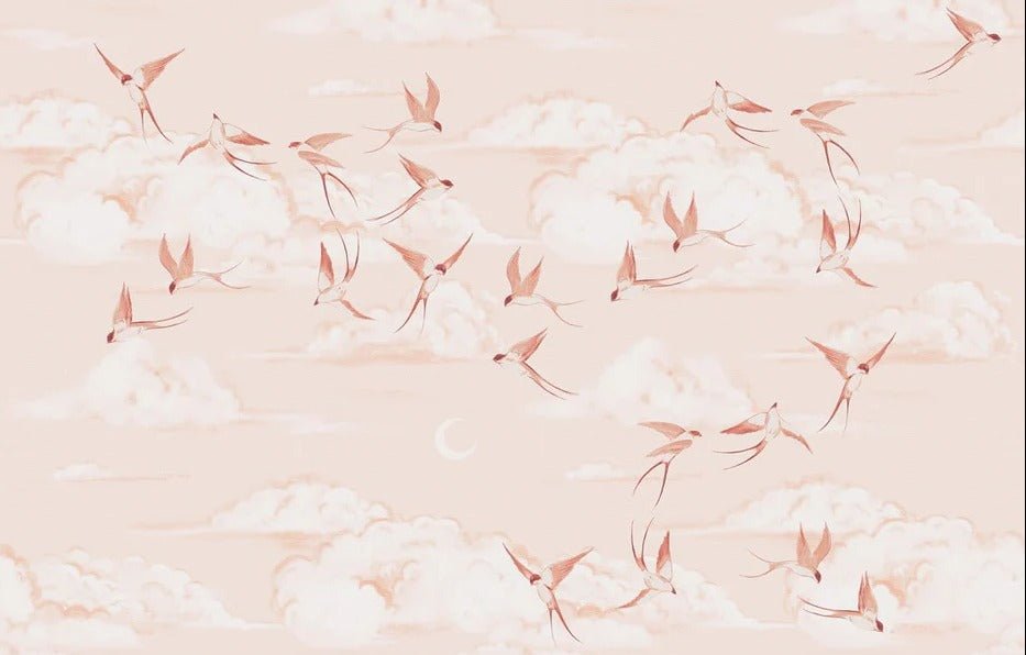 Papel pintado terracota poético para dormitorio infantil