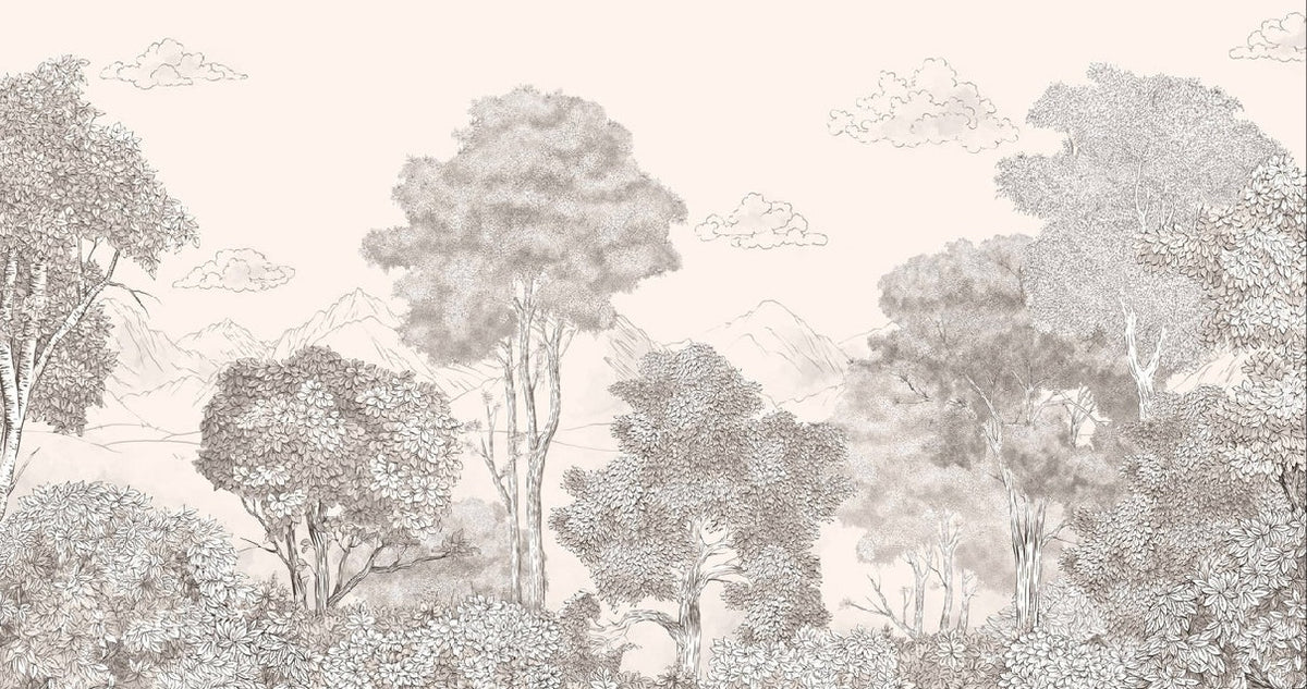 Papel pintado Beige panorámico Bosques y montañas