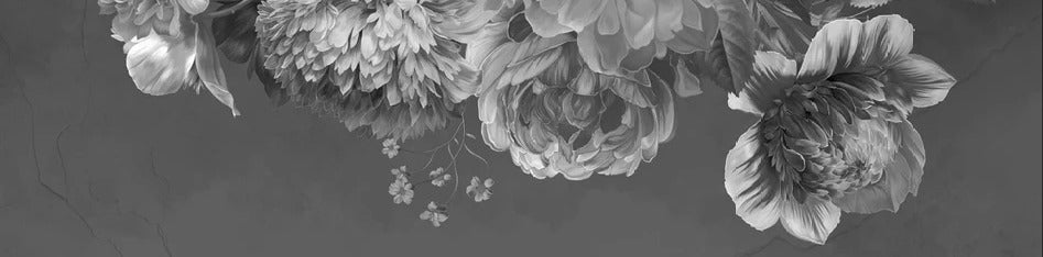 Papel pintado Flor de peonía en blanco y negro