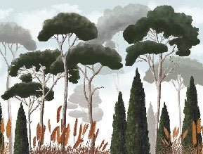 Papier peint sur mesure cyprès pins et herbes de la pampa