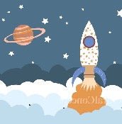 Papel pintado dormitorio infantil cohete universo espacio