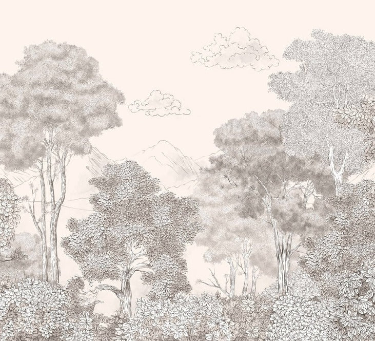 Papier peint panoramique Forêts et Monts Crayonnés Beige