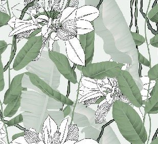 Papel pintado cuarto de baño follaje naturaleza flor verde NB