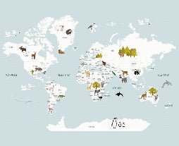 Mapa infantil del mundo en papel pintado azul hielo francés