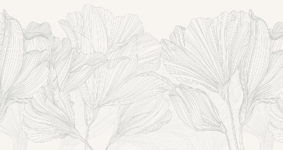 Papel pintado Vals de flores panoramico gris y blanco