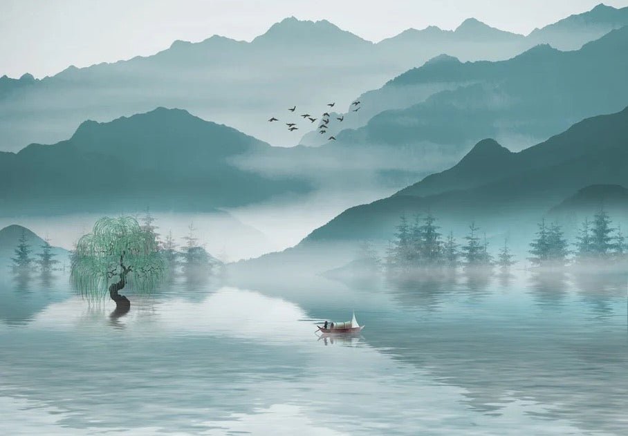 Papel pintado entre montaña y lago