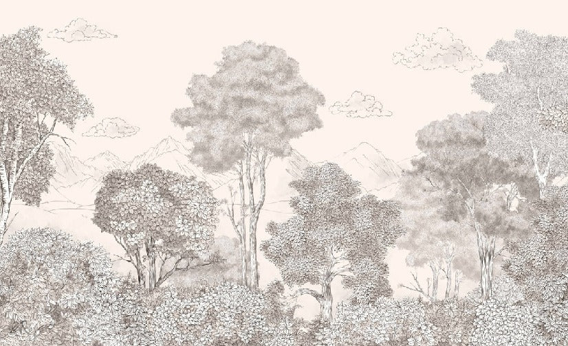 Papel pintado Beige panorámico Bosques y montañas