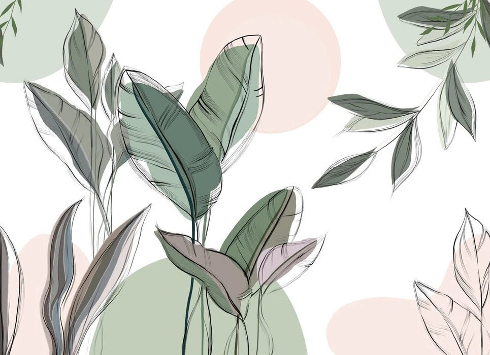 Papier peint panoramique végétal graphique vert, XXL, tendance