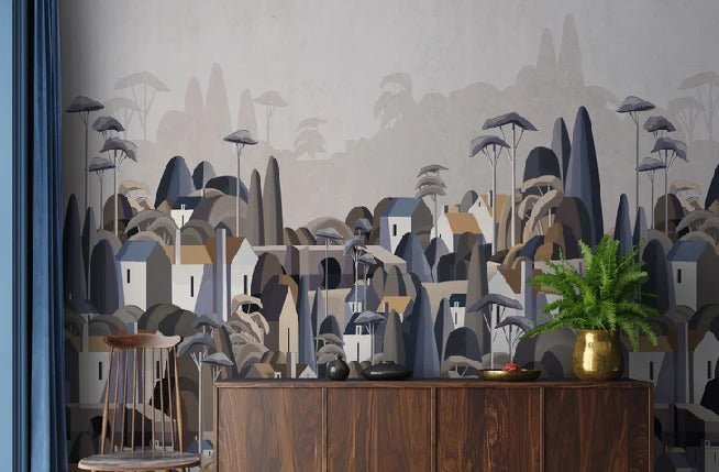 Papier peint village maisons exotiques