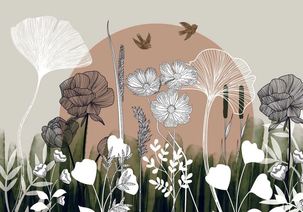 Papel pintado Ilustración floral panorámica