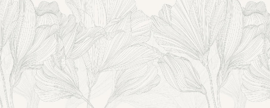 Papel pintado Vals de flores panoramico gris y blanco