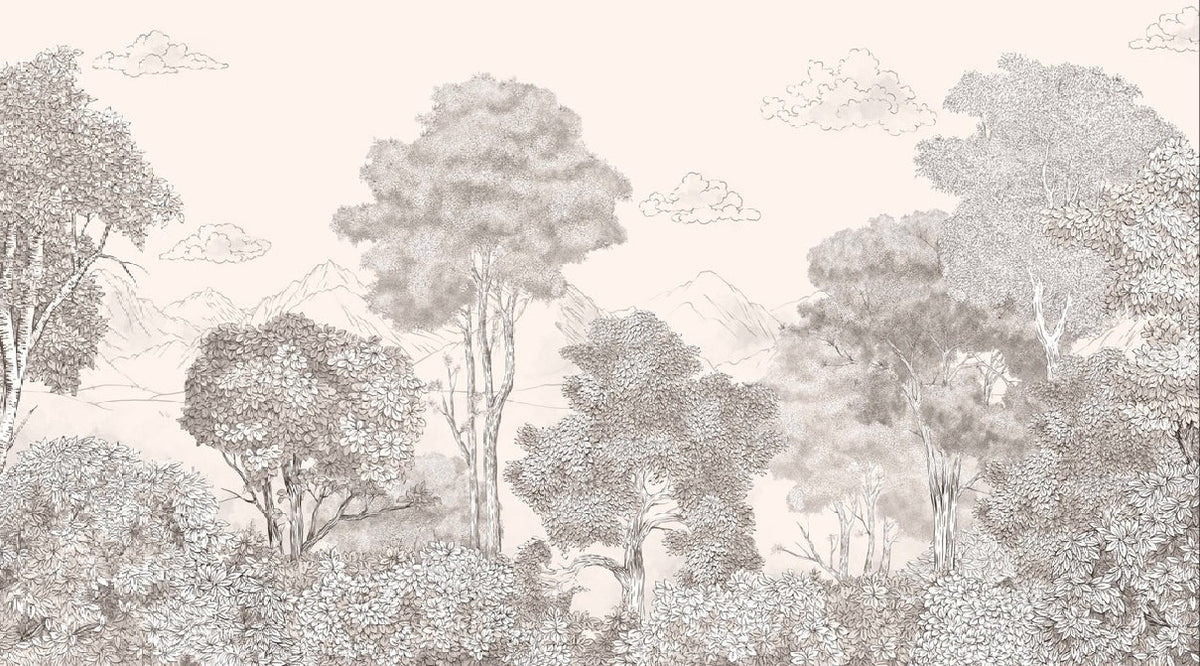 Papier peint panoramique Forêts et Monts Crayonnés Beige