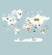 Mapa infantil del mundo en papel pintado azul hielo francés