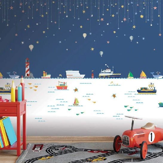 Papel pintado infantil barco mar océano