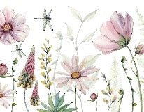 Papel pintado de Flores y libélulas