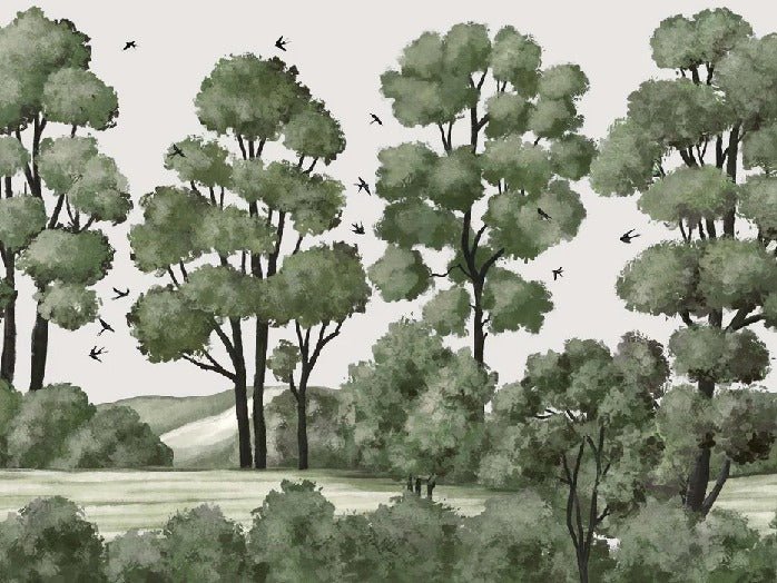 Papier peint paysage rivière forêt vert