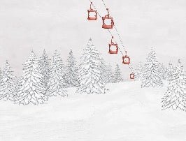 Papel pintado góndola roja montaña