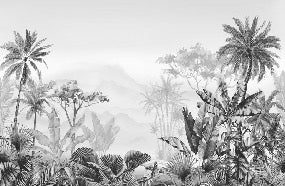 Papel pintado tropical en blanco y negro