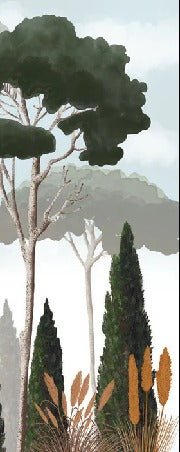 Papier peint sur mesure cyprès pins et herbes de la pampa, XXL, tendance