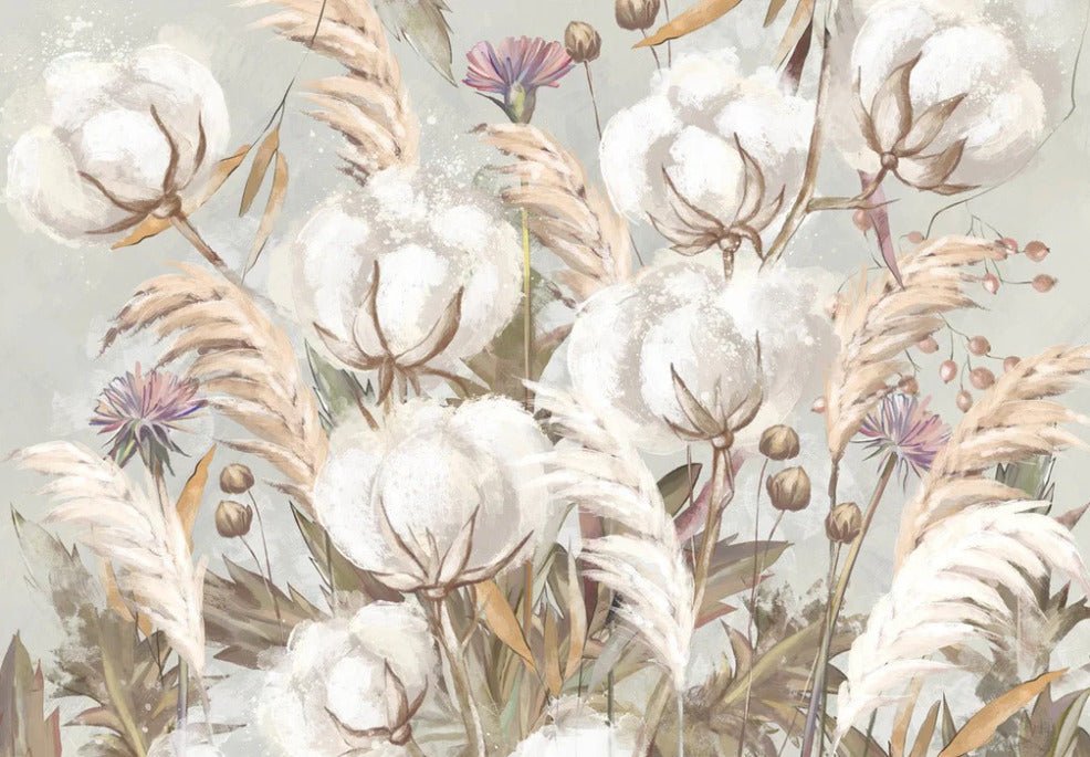 Papel pintado panorámico de flores de algodón