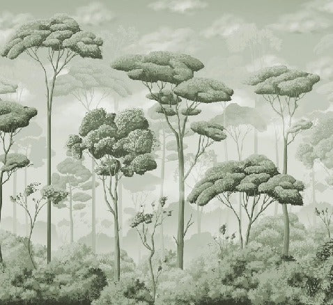 Papier peint panoramique pinède volupté vert, XXL, tendance