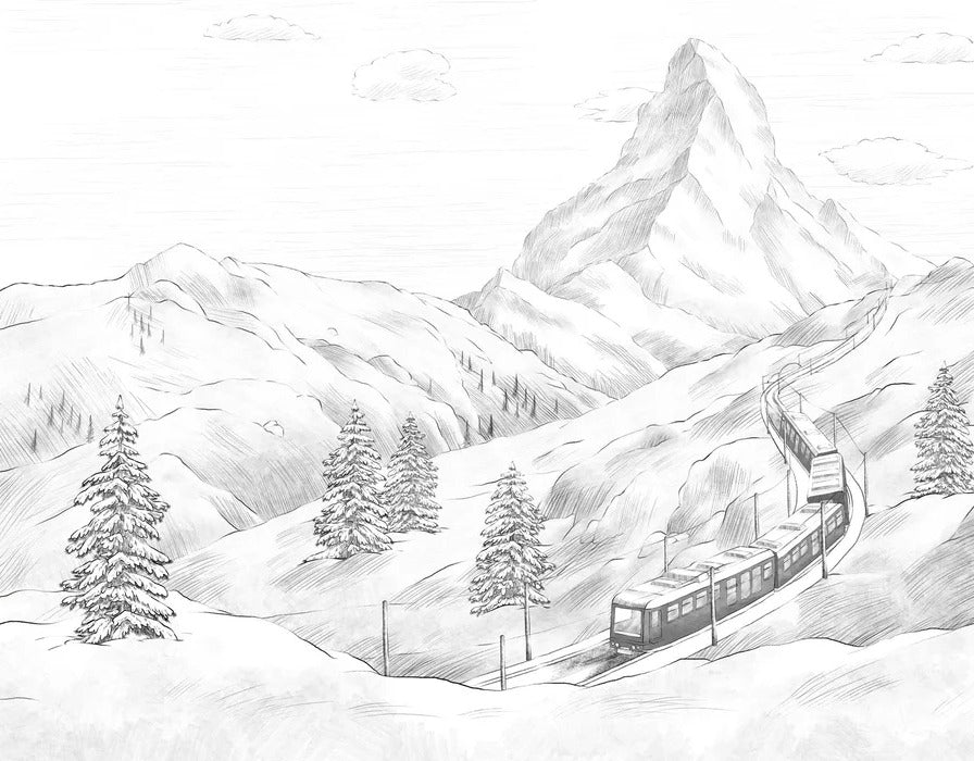 Papel pintado Matterhorn panorámico en blanco y negro