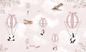 Papel pintado Dormitorio infantil Panda nuage rosa