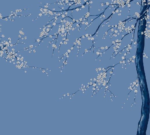 Papel pintado panorámico de flores azules de Sakura