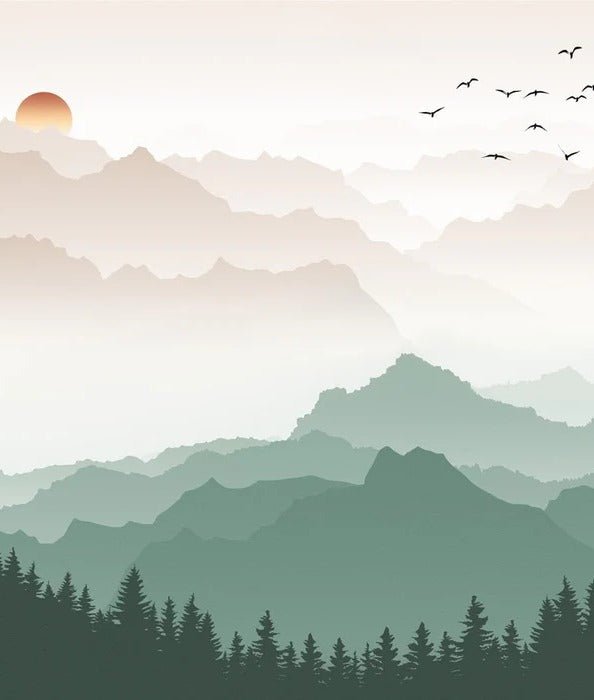 Papier peint montagne dans brume terracotta, XXL, tendance