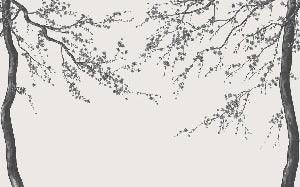 Papel pintado panorámico de flores en blanco y negro Sakura