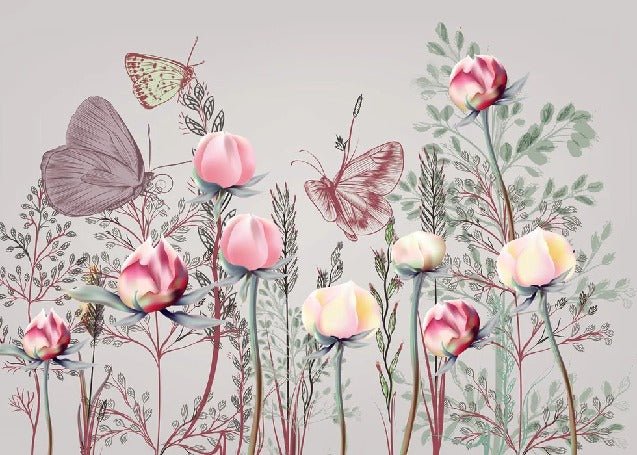 Papel pintado panorámico de flores y tulipanes