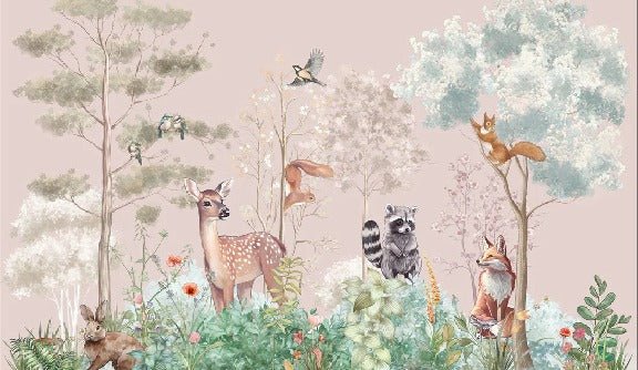 Papel pintado Dormitorio infantil mágico naturaleza rosa