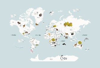 Mapa infantil del mundo en papel pintado azul hielo francés